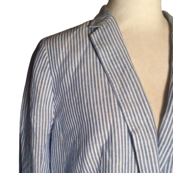 Talbots Blue White Breton Stripe Linen Cotton Blend Single Button Blazer Size 12 - Picture 3 of 8